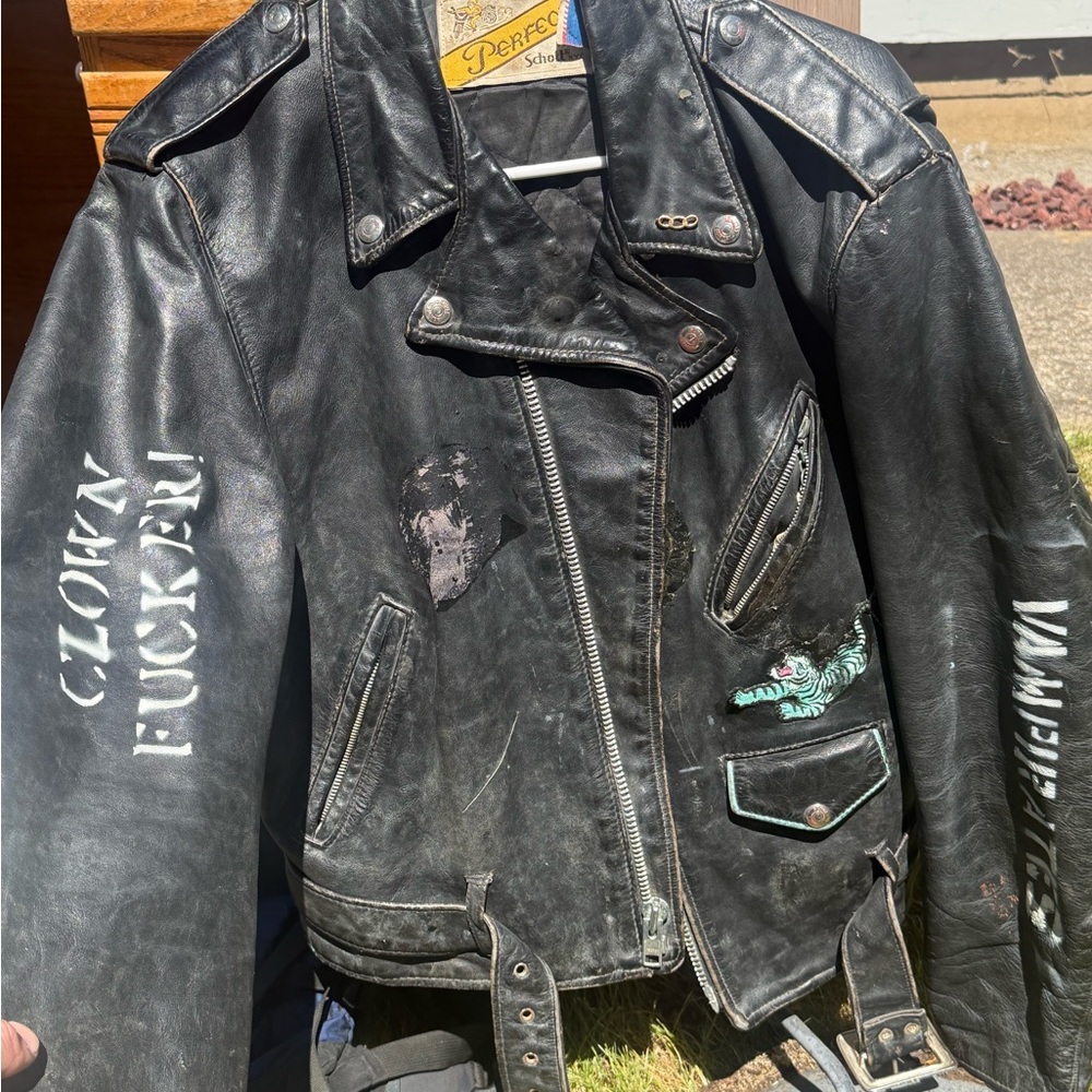 Schott NYC Black Leather Bomber Jacket - vintage customized art.